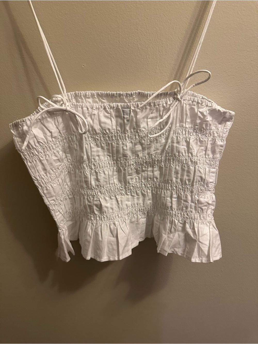 Divided White Smocked Ruffle Cami Top